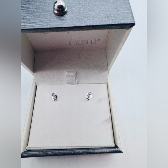 Disney Crislu Sterling Silver Platinum CZ Mickey Head Earrings Studs | NIB - Picture 4 of 5